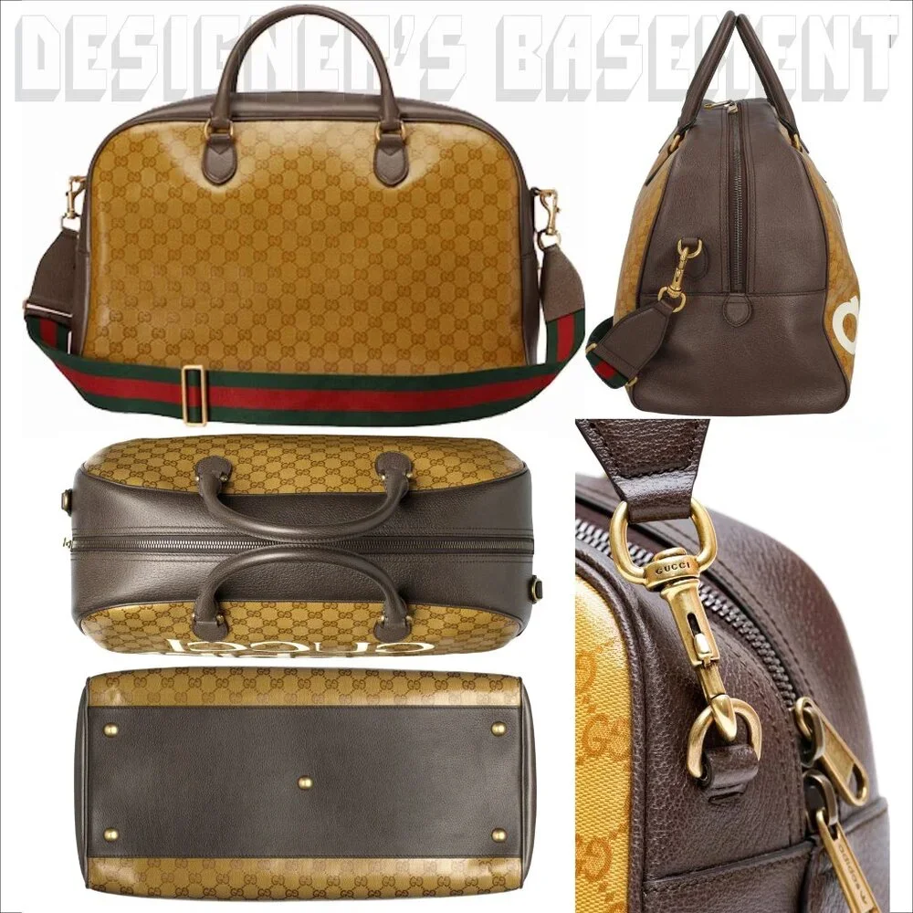 GUCCI GG Crystal Adidas X Gucci Trefoil Web Logo convertible Large Duffel Bag